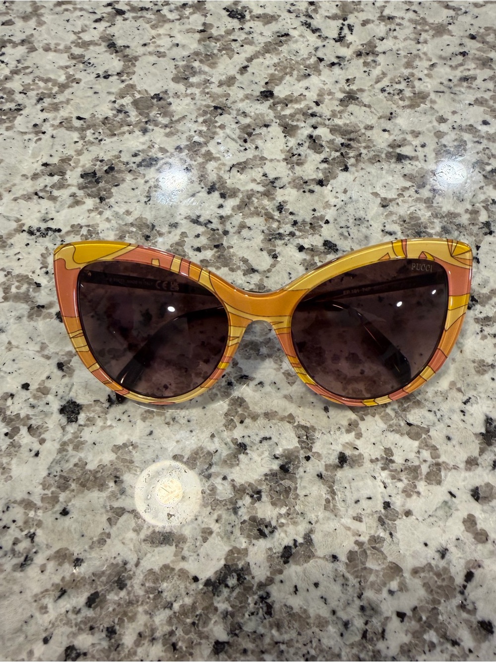 Emilio Pucci Yellow and Pink Patterned Cat-Eye Sunglasses